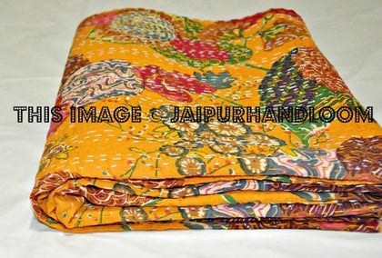 Cotton Sari Kantha Quilt , Floral Kantha Blanket, Kantha Bedspread, Kantha Throw, Kantha Bedding, queen kantha Blanket, Indian Sari Quilt