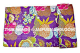 Cotton Sari Kantha Quilt In Purple, Indian floral Kantha Blanket handmade reversible Kantha Bedspread, Kantha Bedding, queen kantha Blanket-Jaipur Handloom