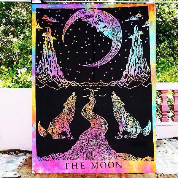 Crying Wolf of The Moon Tapestry wall hanging dorm room wall tapestries-Jaipur Handloom