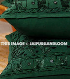 Decorative Green Mirror Work Pillow Throw Pillow Ethnic Indian Floor Pillow Sofa Pillow-Jaipur Handloom