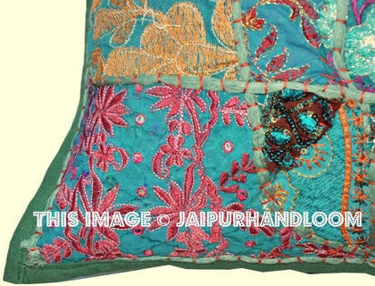 Decorative Throw Pillow Covers 24" Indian Style Green Floor Cushions-Jaipur Handloom