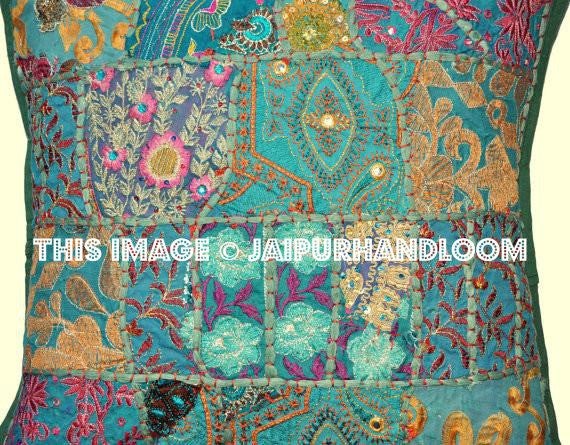 Decorative Throw Pillow Covers 24" Indian Style Green Floor Cushions-Jaipur Handloom