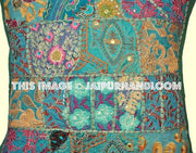 Decorative Throw Pillow Covers 24" Indian Style Green Floor Cushions-Jaipur Handloom