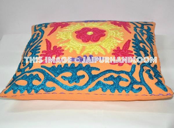 Decorative Throw Pillow, Suzani Pillow, Floral Embroidery, Accent Pillowcase, Indian Ethnic Cushion Cover, suzani pillowcase, cushion cover-Jaipur Handloom