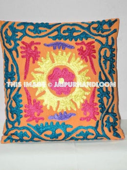 Decorative Throw Pillow, Suzani Pillow, Floral Embroidery, Accent Pillowcase, Indian Ethnic Cushion Cover, suzani pillowcase, cushion cover