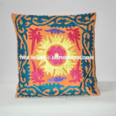 Decorative Throw Pillow, Suzani Pillow, Floral Embroidery, Accent Pillowcase, Indian Ethnic Cushion Cover, suzani pillowcase, cushion cover-Jaipur Handloom