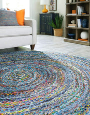 jaipurhandloom Braided denim Chindi Collection Casual Modern Blue Dark Blue Round Rug 