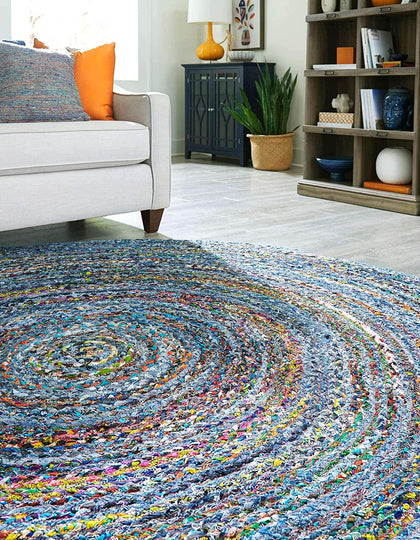 jaipurhandloom Braided denim Chindi Collection Casual Modern Blue Dark Blue Round Rug 
