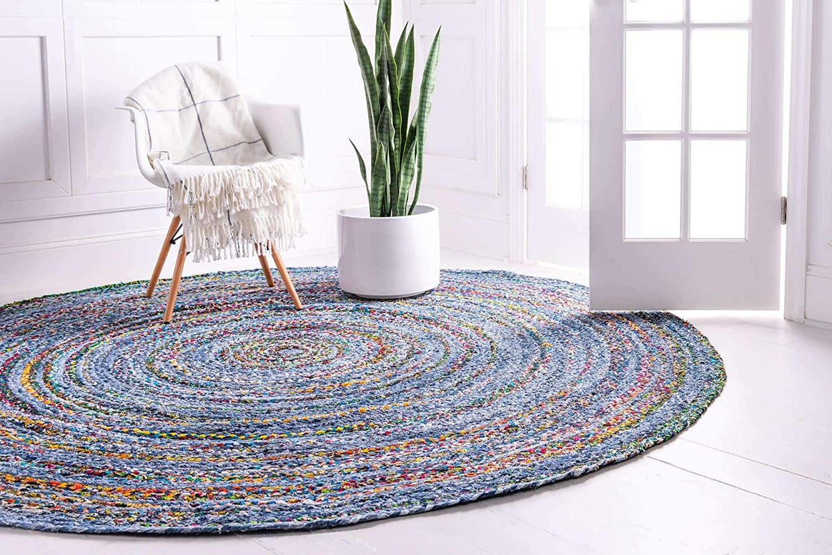 jaipurhandloom Braided denim Chindi Collection Casual Modern Blue Dark Blue Round Rug 