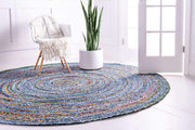 jaipurhandloom Braided denim Chindi Collection Casual Modern Blue Dark Blue Round Rug 