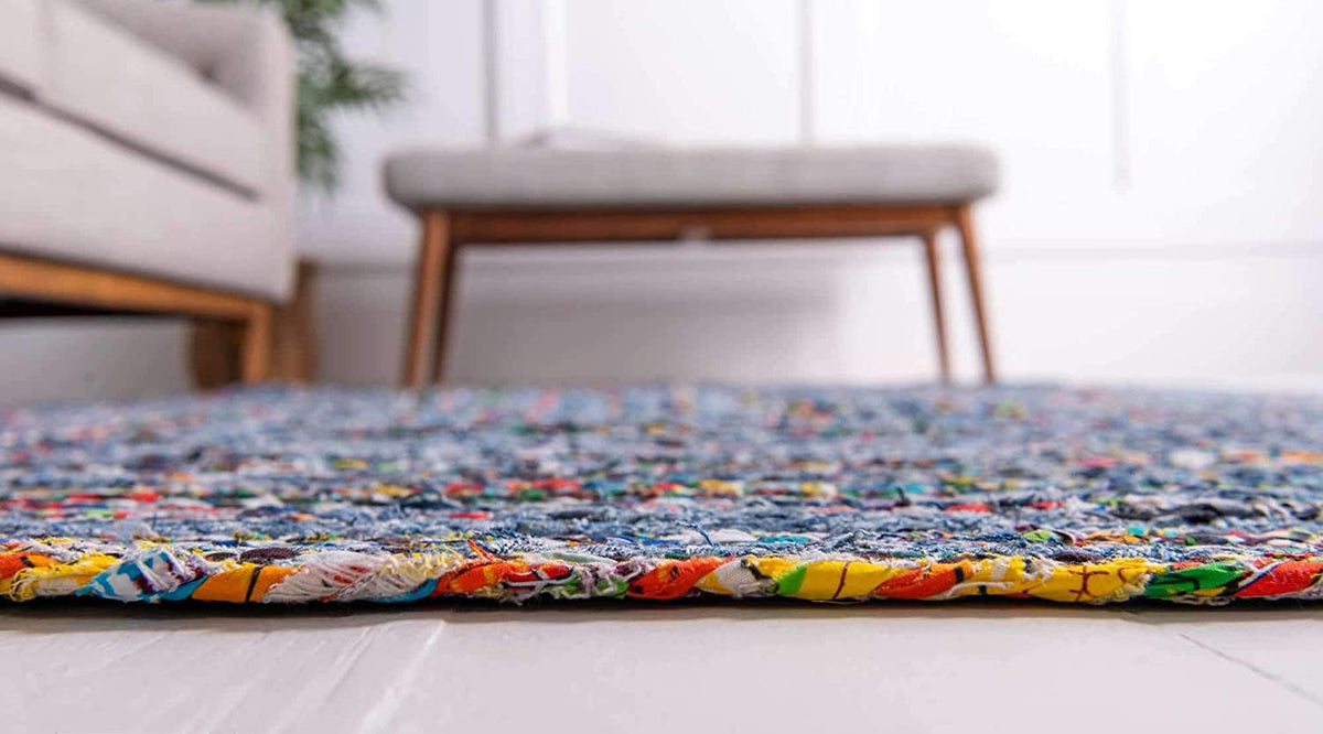 jaipurhandloom Braided denim Chindi Collection Casual Modern Blue Dark Blue Round Rug 