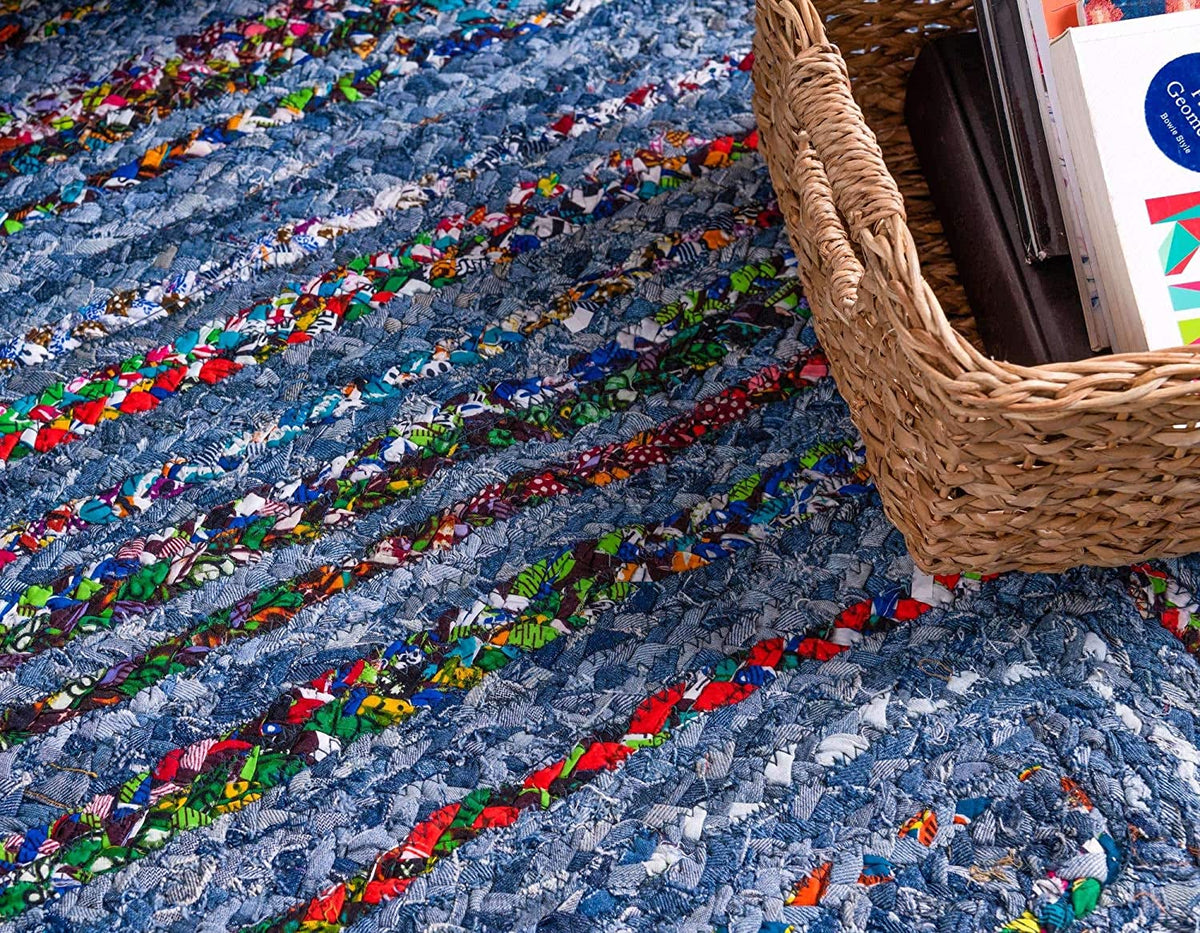 jaipurhandloom Braided denim Chindi Collection Casual Modern Blue Dark Blue Round Rug 