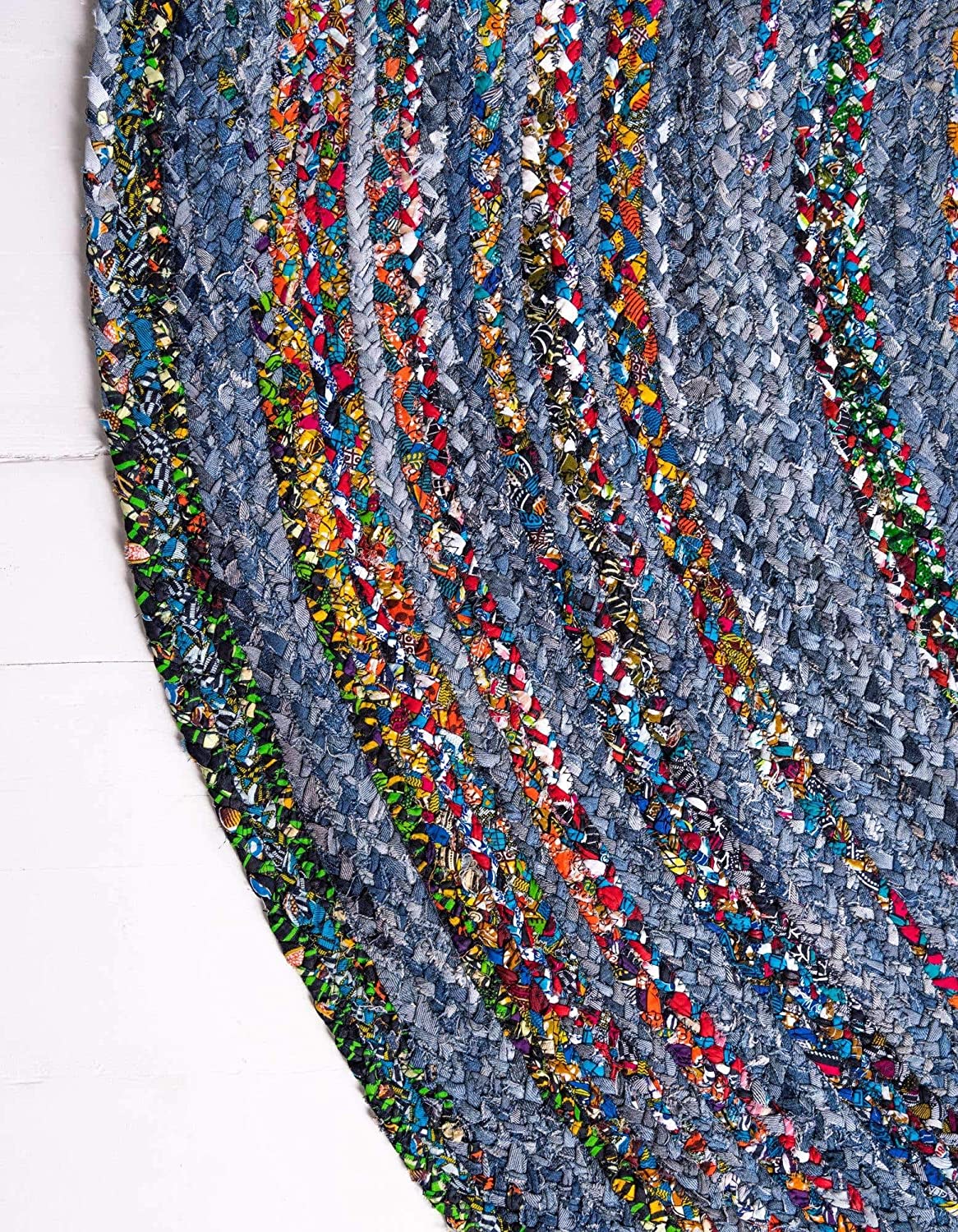 jaipurhandloom Braided denim Chindi Collection Casual Modern Blue Dark Blue Round Rug 