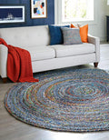 jaipurhandloom Braided denim Chindi Collection Casual Modern Blue Dark Blue Round Rug 