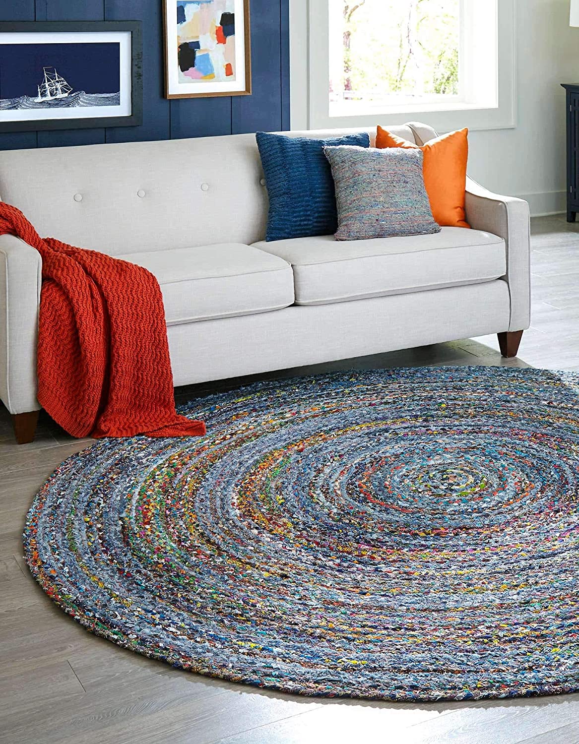 jaipurhandloom Braided denim Chindi Collection Casual Modern Blue Dark Blue Round Rug 