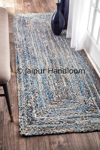 Hand Braided Cotton Rugs Indian Bohemian Living Room Floor Mat 2X10 feet-Jaipur Handloom