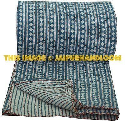 Diamond Hand Block Kantha Quilt Cotton Indian Kantha Blanket