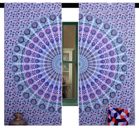 Dorm Room Mandala Curtains Boho Mandala Bathroom Curtains Indian Tapestry Drapes-Jaipur Handloom