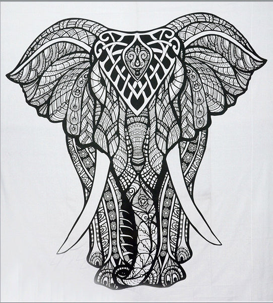 Elephant Black and White Tapestries Cool college dorm Tapestry-Jaipur Handloom