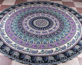 Elephant Mandala Round Tapestry Cotton Dorm Room Bedding Soft Beach Towels-Jaipur Handloom