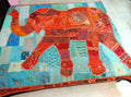 Elephant applique patchwork bedding indian embroidered bed cover blanket-Jaipur Handloom
