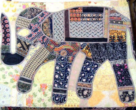 Elephants baby nursery quilt bohemian patchwork applique indian bed cover-Jaipur Handloom