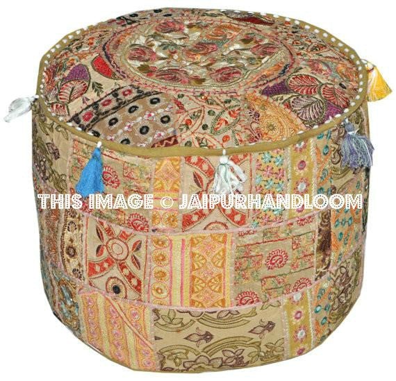 Embroidered Footstool Decorative Tuffet bean bag pouffe-Jaipur Handloom