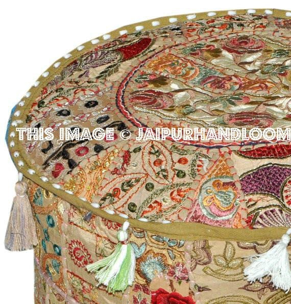 Embroidered Footstool Decorative Tuffet bean bag pouffe-Jaipur Handloom