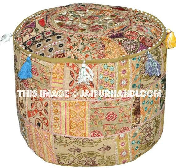 Embroidered Footstool Decorative Tuffet bean bag pouffe-Jaipur Handloom