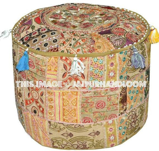 Embroidered Footstool Decorative Tuffet bean bag pouffe-Jaipur Handloom