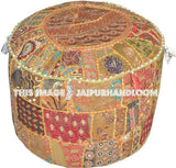 Embroidered Pouffe round cotton stool chair bench foot stool-Jaipur Handloom