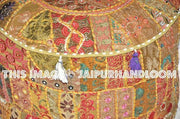 Embroidered Pouffe round cotton stool chair bench foot stool-Jaipur Handloom