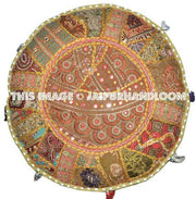 Embroidered Pouffe round cotton stool chair bench foot stool-Jaipur Handloom