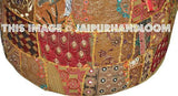 Embroidered Pouffe round cotton stool chair bench foot stool-Jaipur Handloom