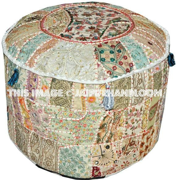 Embroidered pouf Pouffe-Jaipur Handloom