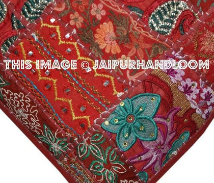 Extra Large 24" Red Throw Pillows for couch Indian Patchwork Euro Shams-Jaipur Handloom