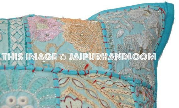 Extra Large Blue Patchwork Floor Cushions Indian Handmade sofa pillows-Jaipur Handloom