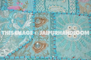 Extra Large Blue Patchwork Floor Cushions Indian Handmade sofa pillows-Jaipur Handloom