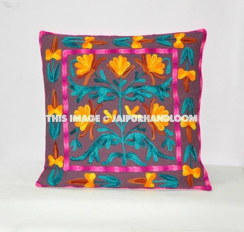 Floral Embriodered Pillow Cover, Decorative Throw Pillow, Suzani Pillow, Indian Pillow Cover, Pillowcase, Cushion Cover-Jaipur Handloom