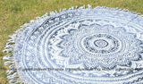Floral Grey Ombre Mandala Roundie Round Beach Towel Throw-Jaipur Handloom