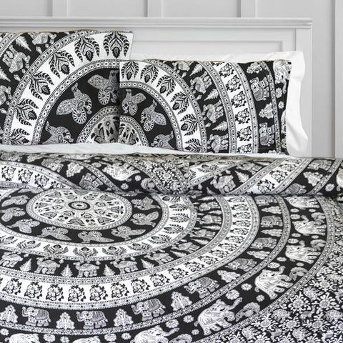 Frankie Black and White Medallion Duvet Covers Boho Duvet Cover Set with Pillows-Jaipur Handloom