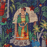 100% Cotton Quilted Frida Kahlo Kantha Bed Cover