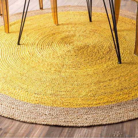 Golden Beige Hand-Braided 6 Feet Round Area Rug for Living Room Floor  | Jaipur Handloom