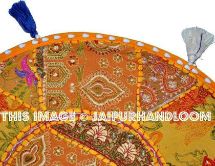 Gorgeous 32" Big Round Floor Cushion floor round pillow seating Bohemian Patchwork ottoman pouf Vintage Indian Foot Stool Bean Bag-Jaipur Handloom