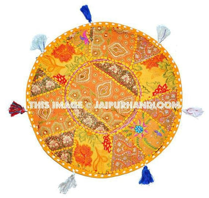 Gorgeous 32" Big Round Floor Cushion floor round pillow seating Bohemian Patchwork ottoman pouf Vintage Indian Foot Stool Bean Bag-Jaipur Handloom