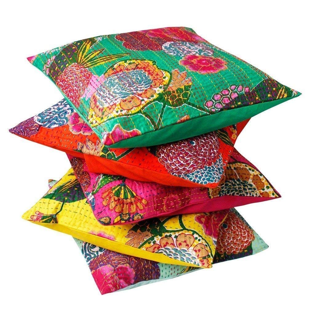 5pc kantha throw pillows