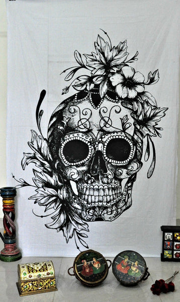 Gothic Skull Tapestry Wall hanging Hippie Psychedelic Dorm Tapestry Wall Art-Jaipur Handloom