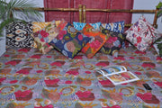 Gray Kantha Quilt Floral Kantha Bedsheet Bohemian Kantha Blanket Couch Sofa Throw-Jaipur Handloom
