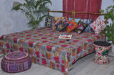 Gray Kantha Quilt Floral Kantha Bedsheet Bohemian Kantha Blanket Couch Sofa Throw-Jaipur Handloom