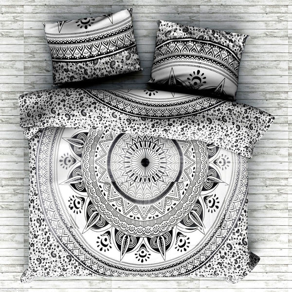 Gray Mandala Duvet Cover Bohemian Bedding Set Indian Mandala Donna Cover-Jaipur Handloom